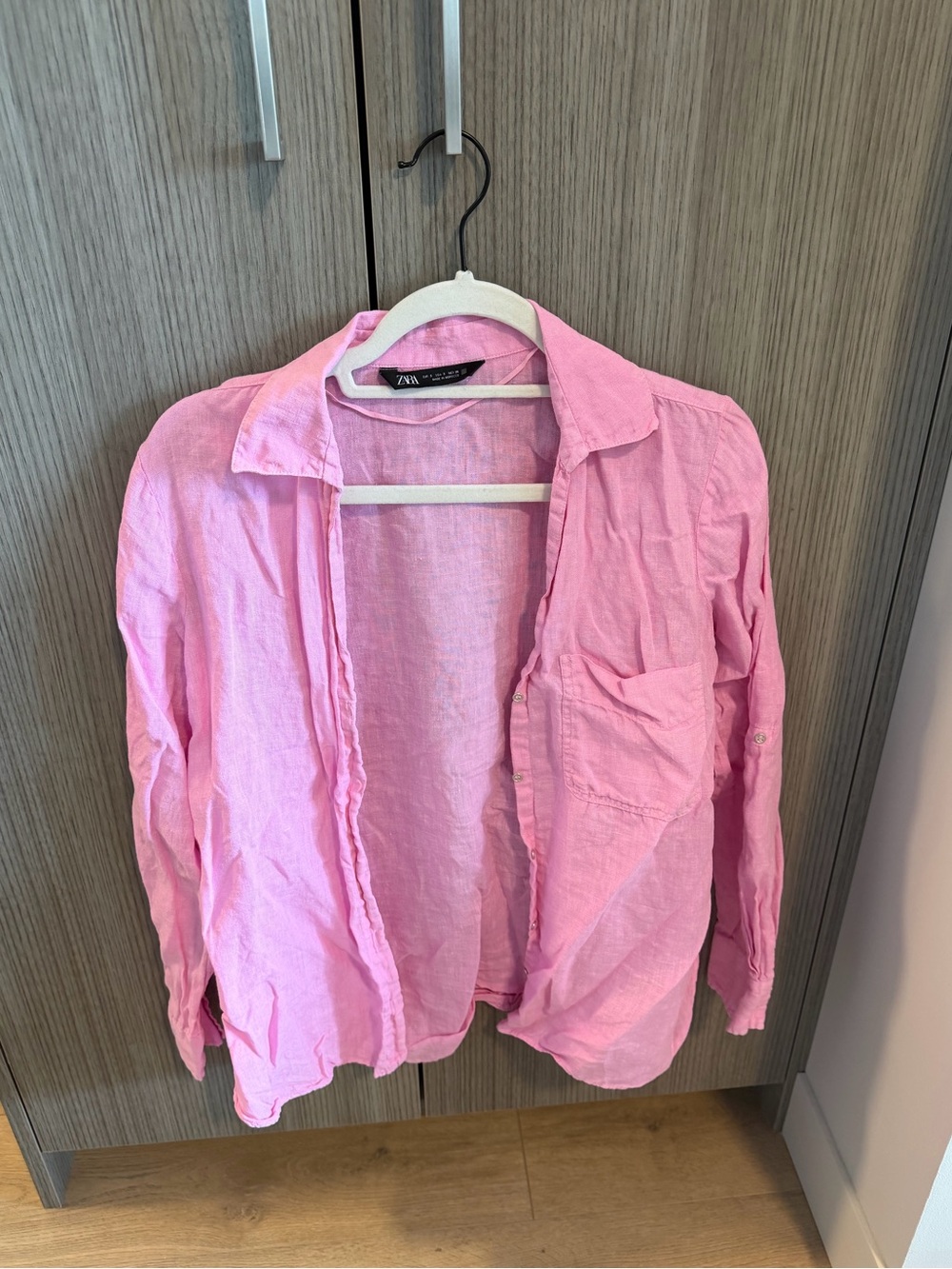 Zara Pink Linen-Blend Button-Up Shirt